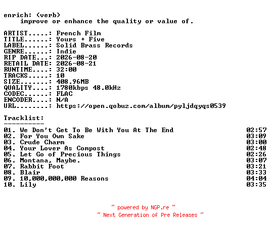 NFO for the release French_Film-Yours__Five-24BIT-WEB-FLAC-2026-ENRiCH by ENRiCH