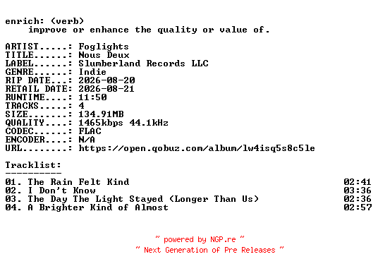 NFO for the release Foglights-Nous_Deux-EP-24BIT-WEB-FLAC-2026-ENRiCH by ENRiCH