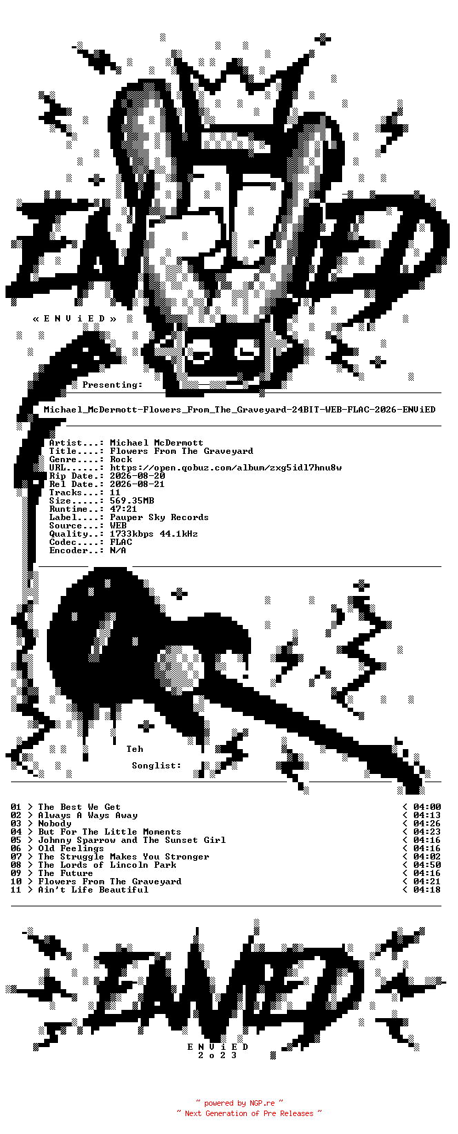 NFO for the release Michael_McDermott-Flowers_From_The_Graveyard-24BIT-WEB-FLAC-2026-ENViED by ENViED