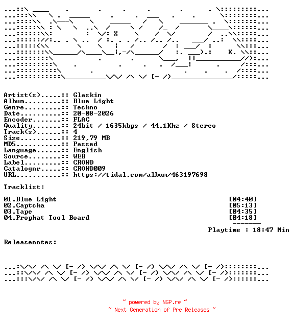 NFO for the release Glaskin-Blue_Light-CROWD009-24BIT-WEB-FLAC-2025-WAVED by WAVED