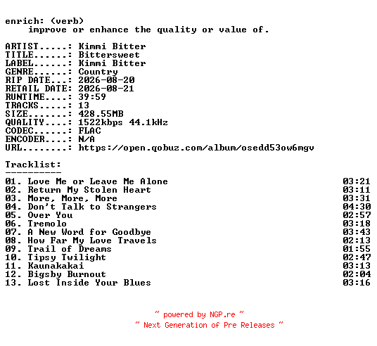 NFO for the release Kimmi_Bitter-Bittersweet-24BIT-WEB-FLAC-2026-ENRiCH by ENRiCH