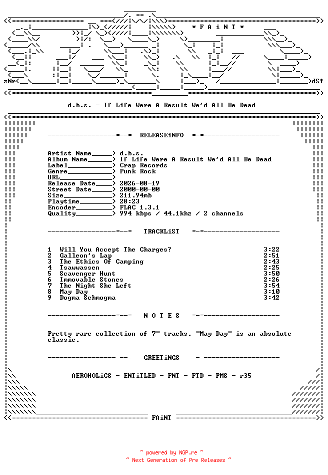 NFO for the release d.b.s.-If_Life_Were_A_Result_Wed_All_Be_Dead-CD-FLAC-2000-FAiNT by FAiNT