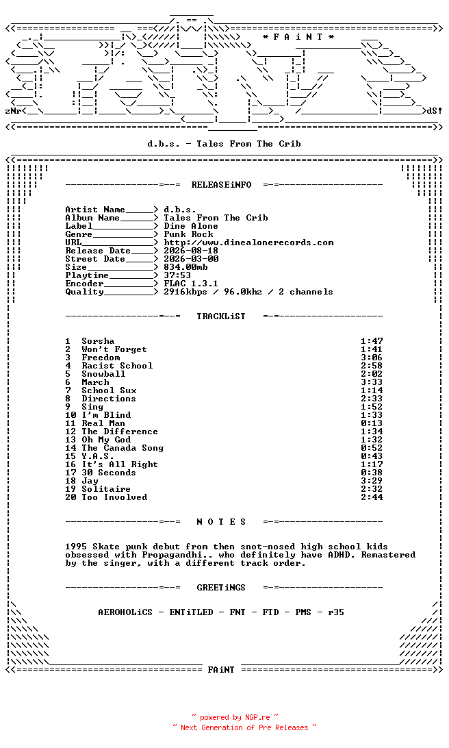 NFO for the release d.b.s.-Tales_From_The_Crib-REMASTERED-VINYL-FLAC-2026-FAiNT by FAiNT