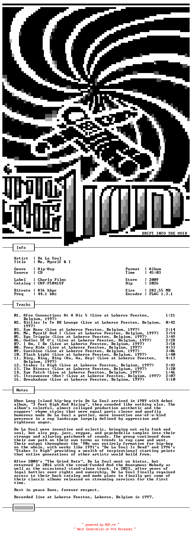 NFO for the release De_La_Soul-Me_Myself_And_I-CD-FLAC-2009-THEVOiD by THEVOiD