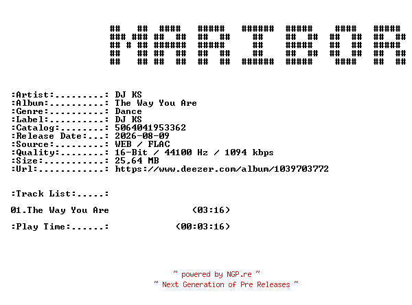 NFO for the release DJ_KS-The_Way_You_Are-SINGLE-16BIT-WEB-FLAC-2026-MARiBOR by MARiBOR