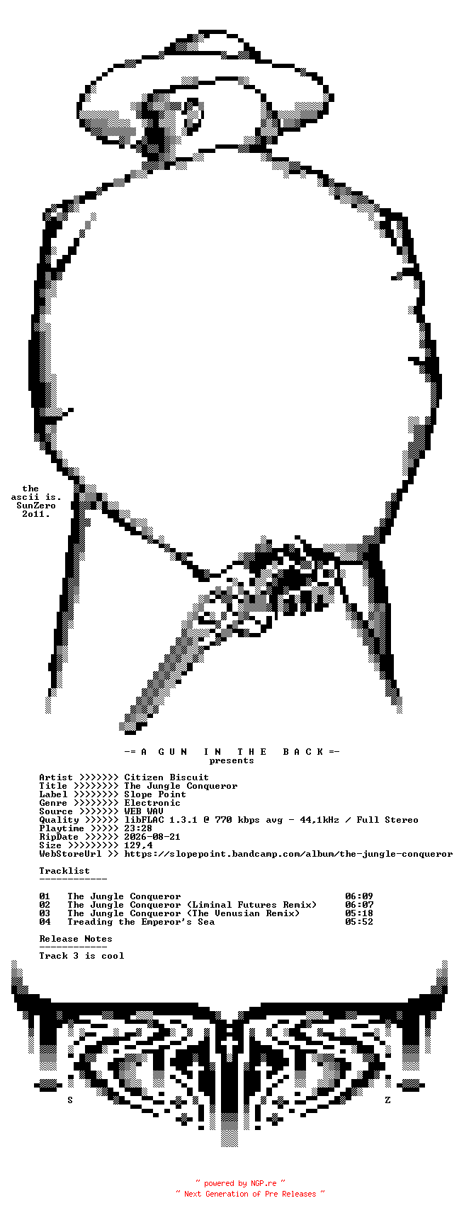 NFO for the release Citizen_Biscuit-The_Jungle_Conqueror-(SLP071)-16BIT-WEB-FLAC-2026-AGITB by AGITB