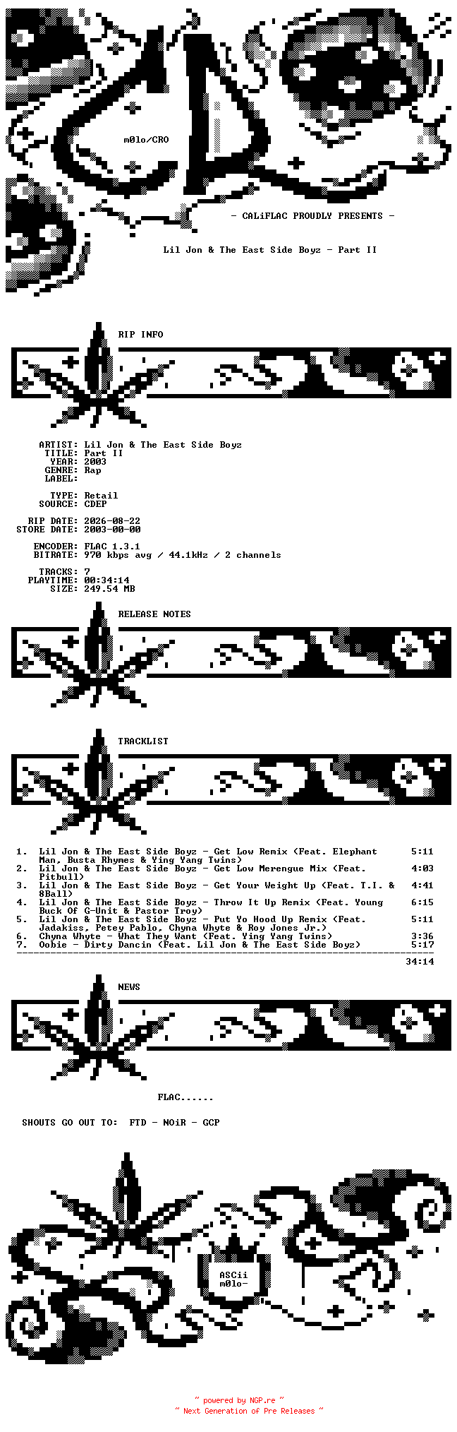NFO for the release Lil_Jon_And_The_East_Side_Boyz-Part_II-CDEP-FLAC-2003-CALiFLAC by CALiFLAC