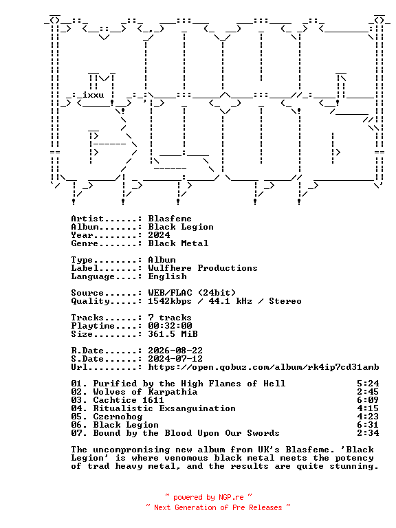 NFO for the release Blasfeme-Black_Legion-24BIT-WEB-FLAC-2024-MOONBLOOD by MOONBLOOD