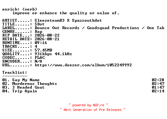 NFO for the release SleezeteamK3_X_Spazzoutkdot-sDot-EP-16BIT-WEB-FLAC-2026-ENRiCH by ENRiCH