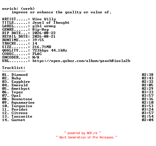 NFO for the release Wino_Willy-Jewel_of_Thought-16BIT-WEB-FLAC-2026-ENRiCH by ENRiCH