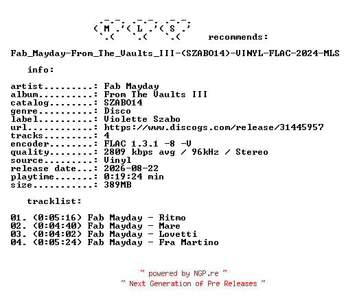 NFO for the release Fab_Mayday-From_The_Vaults_III-(SZABO14)-VINYL-FLAC-2024-MLS by MLS