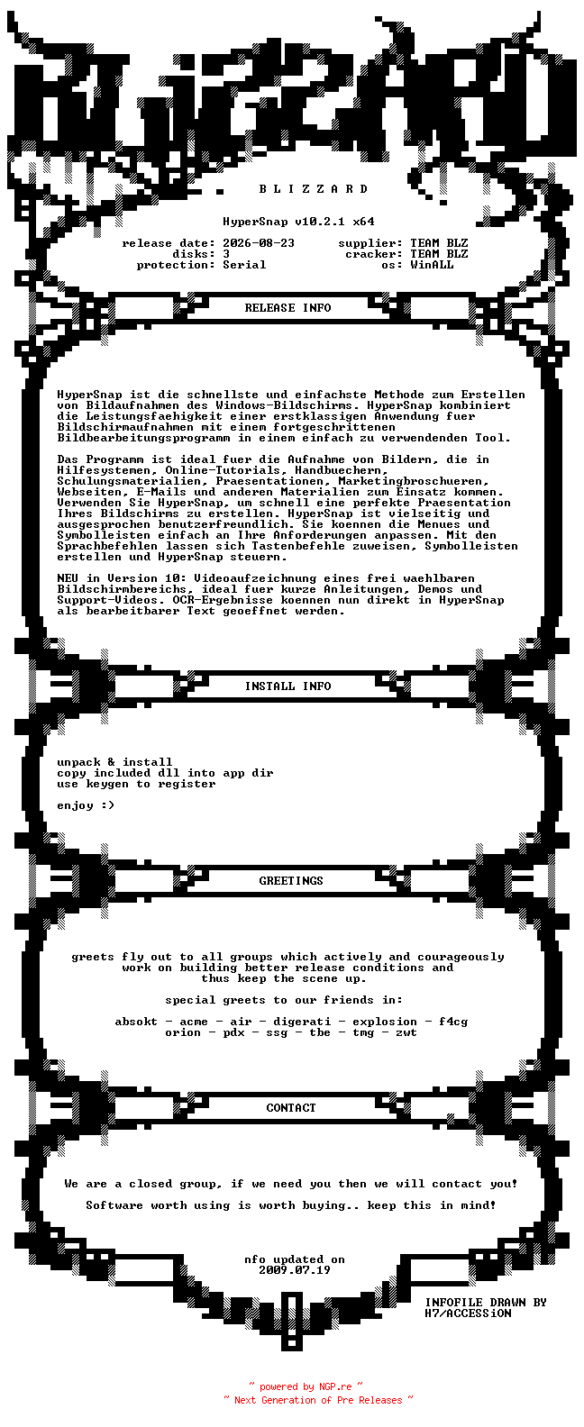NFO for the release HyperSnap.v10.2.1.x64.GERMAN.WinALL.Incl.Keygen.Patch-BLiZZARD by BLiZZARD