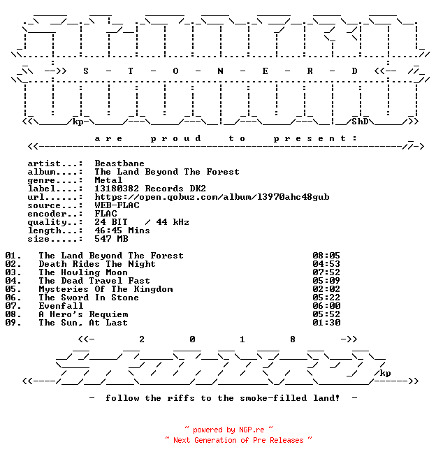 NFO for the release Beastbane-The_Land_Beyond_The_Forest-24BIT-WEB-FLAC-2026-STONERD by STONERD