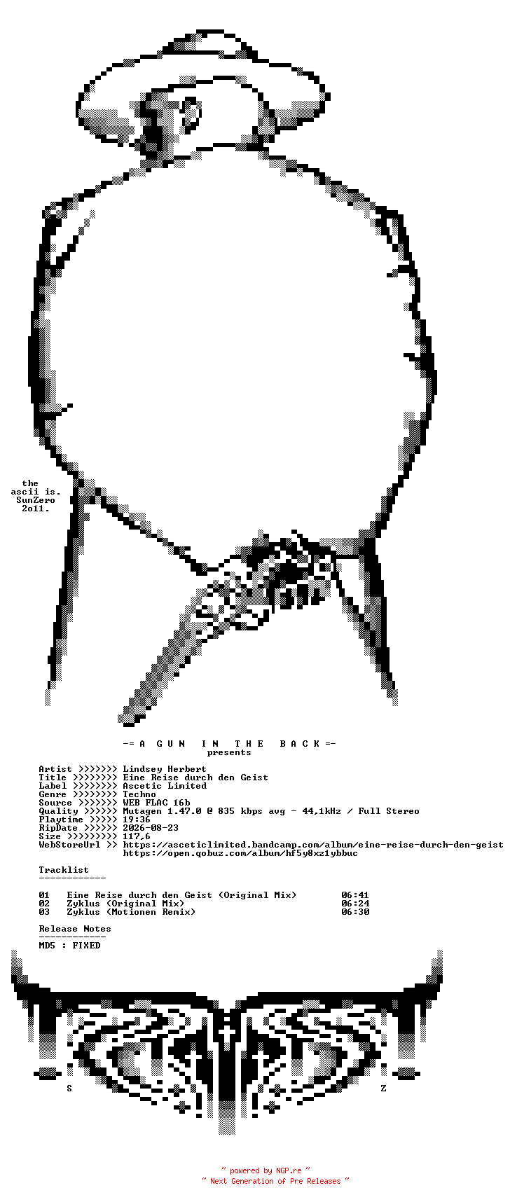 NFO for the release Lindsey_Herbert-Eine_Reise_durch_den_Geist-(ASCETIC00Z)-16BIT-WEB-FLAC-2019-AGITB by AGITB