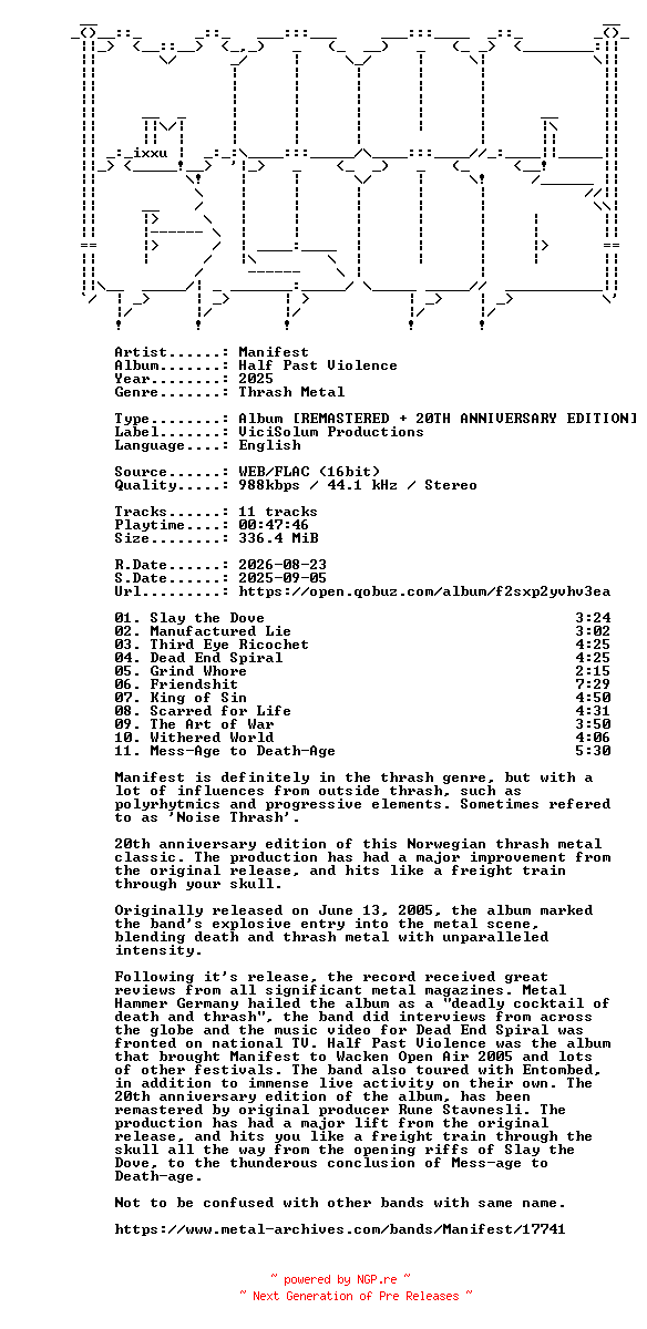 NFO for the release Manifest-Half_Past_Violence-REMASTERED_20TH_ANNIVERSARY_EDITION-16BIT-WEB-FLAC-2025-MOONBLOOD by MOONBLOOD