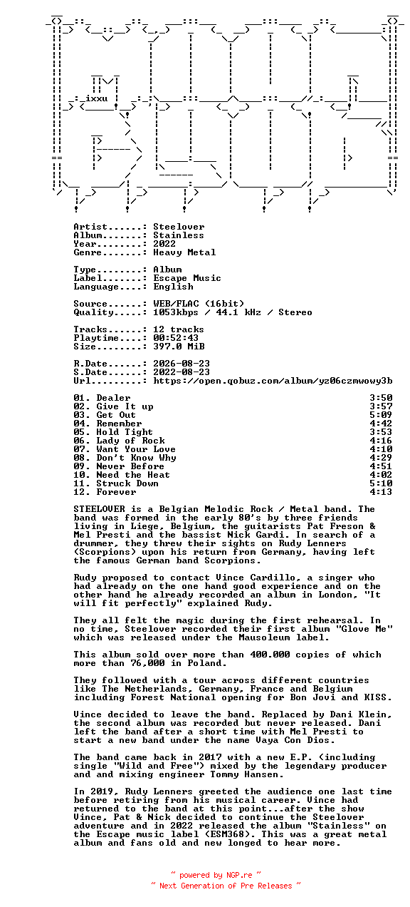 NFO for the release Steelover-Stainless-16BIT-WEB-FLAC-2022-MOONBLOOD by MOONBLOOD