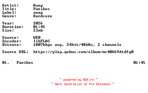 NFO for the release Awap-Panikos-Single-24BIT-WEB-FLAC-2026-VEXED by VEXED