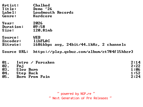 NFO for the release Chalked-Demo_26-24BIT-WEB-FLAC-2026-VEXED by VEXED