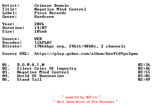 NFO for the release Crimson_Domain-Negative_Mind_Control-24BIT-WEB-FLAC-2026-VEXED by VEXED