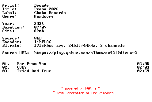 NFO for the release Decade-Promo_2026-24BIT-WEB-FLAC-2026-VEXED by VEXED