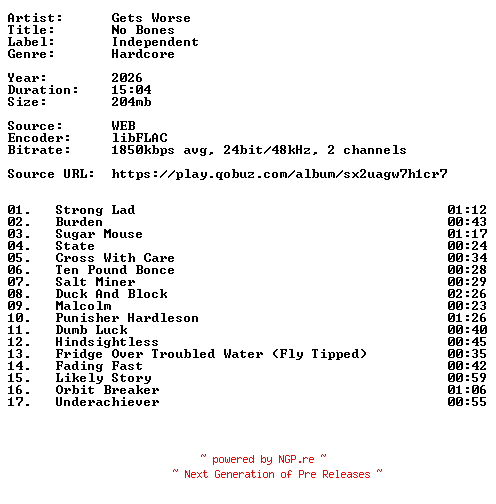 NFO for the release Gets_Worse-No_Bones-24BIT-WEB-FLAC-2026-VEXED by VEXED