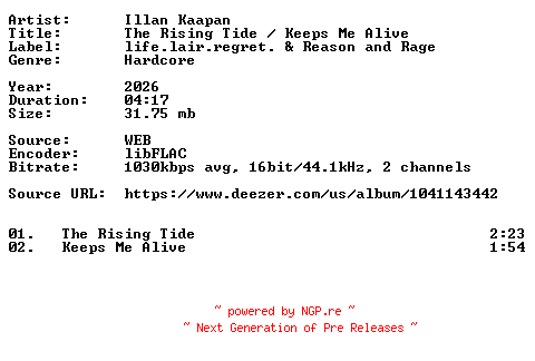 NFO for the release Illan_Kaapan-The_Rising_Tide__Keeps_Me_Alive-16BIT-WEB-FLAC-2026-VEXED by VEXED