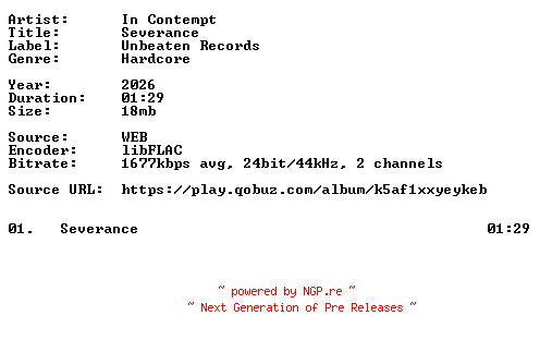 NFO for the release In_Contempt-Severance-Single-24BIT-WEB-FLAC-2026-VEXED by VEXED