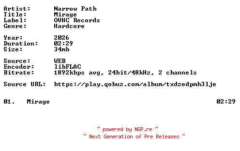 NFO for the release Narrow_Path-Mirage-Single-24BIT-WEB-FLAC-2026-VEXED by VEXED