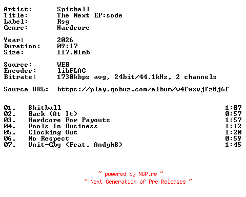 NFO for the release Spitball-The_Next_EPsode-24BIT-WEB-FLAC-2026-VEXED by VEXED