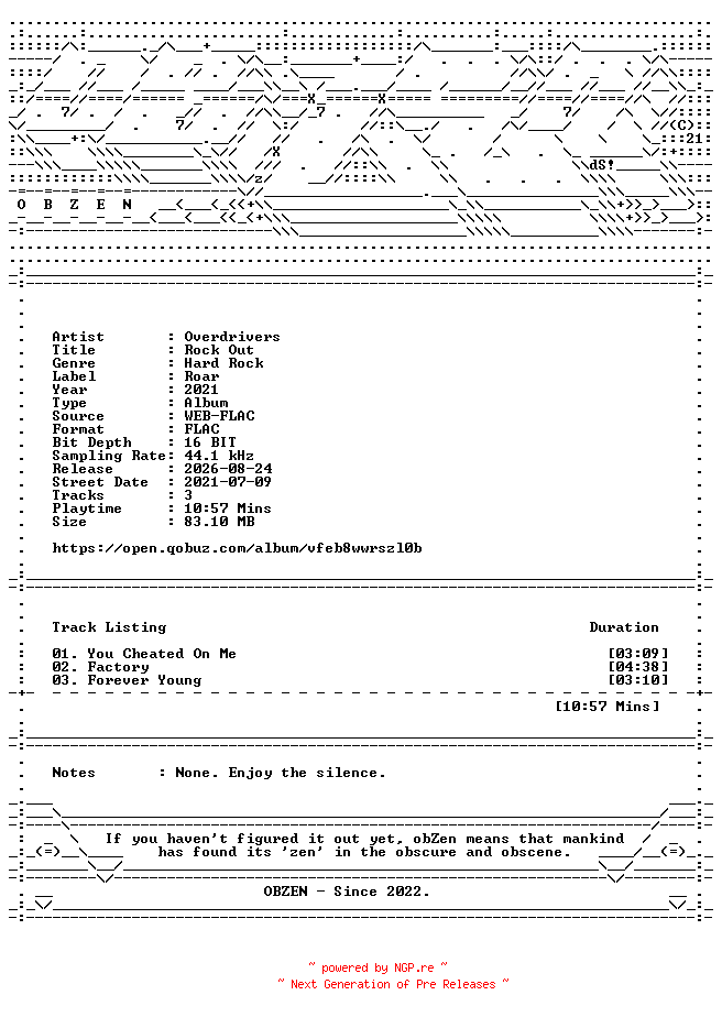 NFO for the release Overdrivers-Rock_Out-EP-16BIT-WEB-FLAC-2021-OBZEN by OBZEN