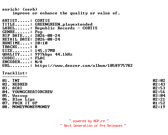 NFO for the release CORTIS-GREENGREEN_playextended-KR-EP-16BIT-WEB-FLAC-2026-ENRiCH by ENRiCH