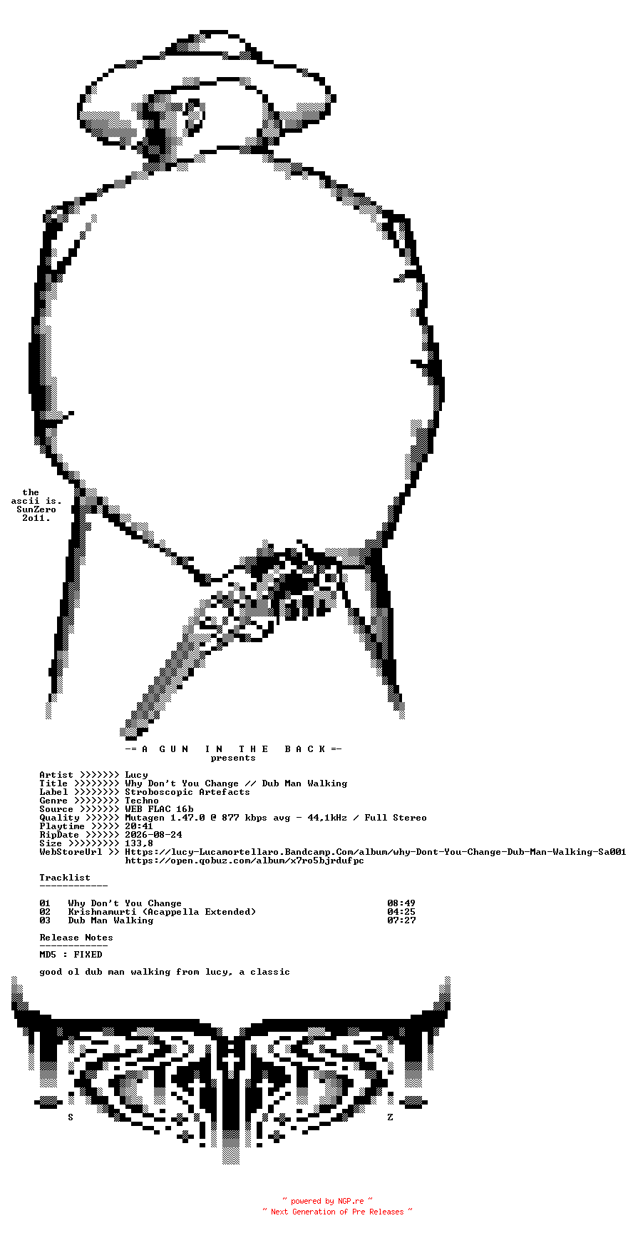 NFO for the release Lucy-Why_Dont_You_Change____Dub_Man_Walking-(SA001)-16BIT-WEB-FLAC-2009-AGITB by AGITB