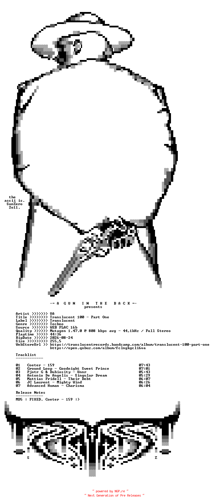 NFO for the release VA-Translucent_100_Part_One-(TRANSLUCENT100A)-16BIT-WEB-FLAC-2015-AGITB by AGITB