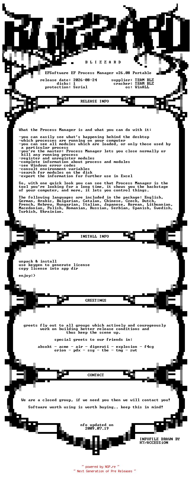 NFO for the release EFSoftware.EF.Process.Manager.v26.08.Portable.x86.MultiLanguage.WinALL.Incl.Keygen-BLiZZARD by BLiZZARD