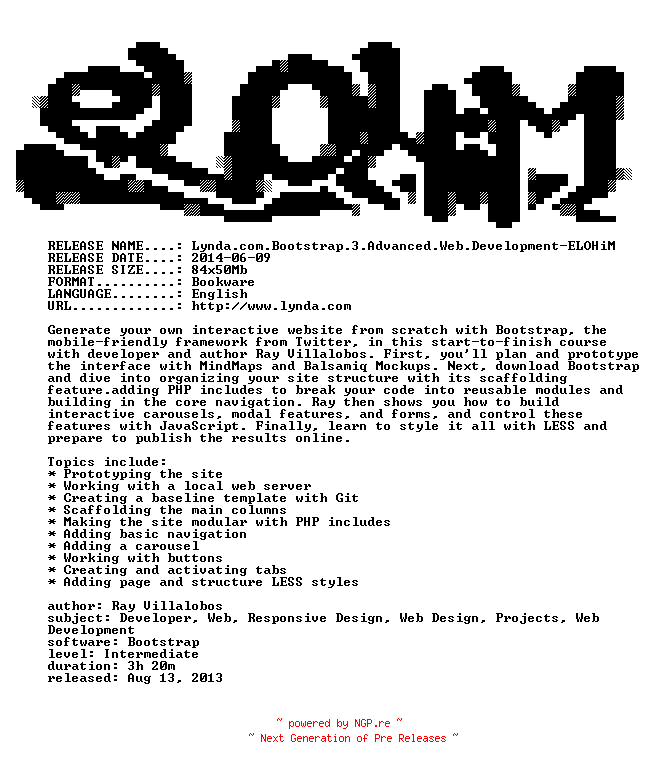 NFO for the release Lynda.com.Bootstrap.3.Advanced.Web.Development-ELOHiM by ELOHiM