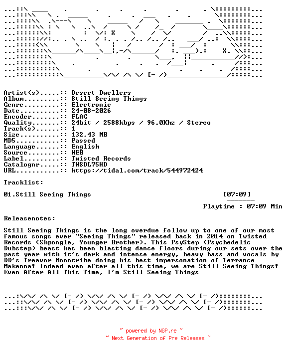NFO for the release Desert_Dwellers-Still_Seeing_Things-TWSDL75HD-SINGLE-24BIT-WEB-FLAC-2026-WAVED by WAVED