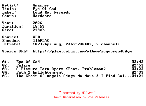 NFO for the release Gnasher-Eye_Of_God-24BIT-WEB-FLAC-2026-VEXED by VEXED