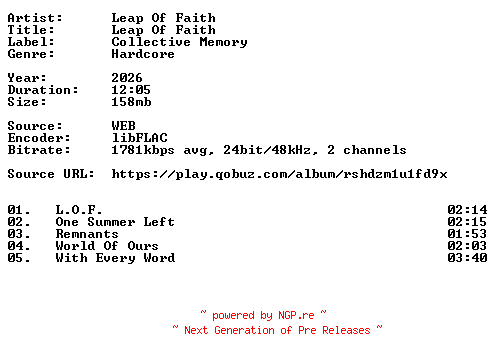 NFO for the release Leap_Of_Faith-Leap_Of_Faith-24BIT-WEB-FLAC-2026-VEXED by VEXED