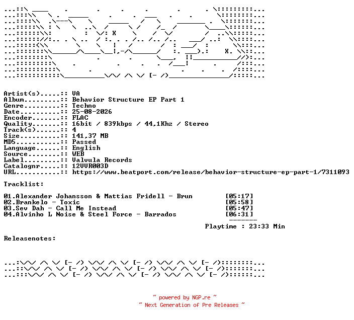 NFO for the release VA-Behavior_Structure_EP_Part_1-12VVR003D-16BIT-WEB-FLAC-2026-WAVED by WAVED
