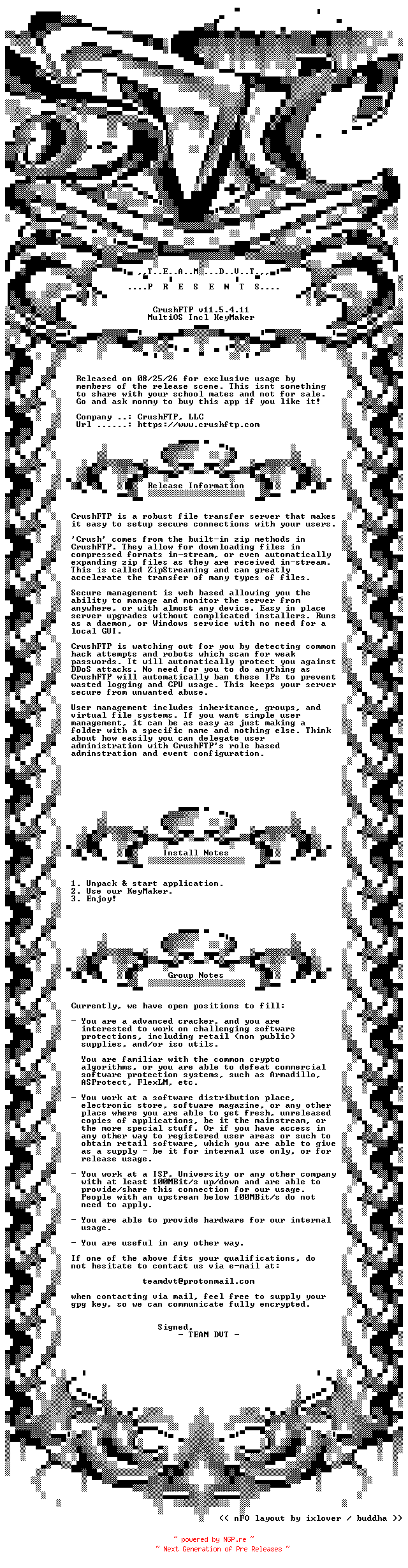 NFO for the release CrushFTP.v11.5.4.11.MultiOS.Incl.KeyMaker-DVT by DVT