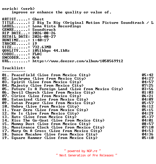 NFO for the release Ghost-2_Big_To_Rig_(Original_Motion_Picture_Soundtrack__Live)-OST-16BIT-WEB-FLAC-2026-ENRiCH by ENRiCH