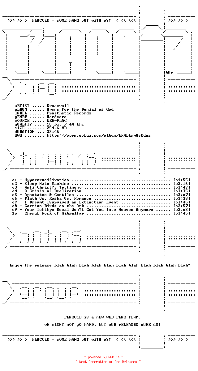 NFO for the release Dreamwell-Hymns_for_the_Denial_of_God-16BIT-WEB-FLAC-2026-FLACCiD by FLACCiD