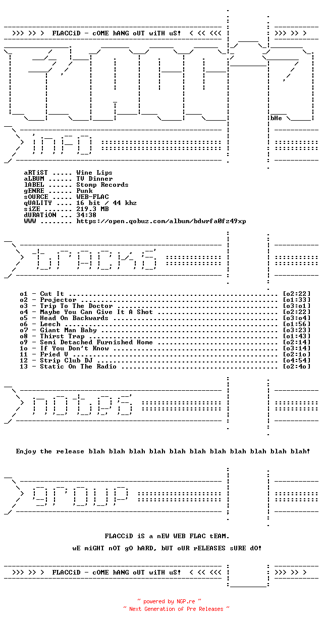 NFO for the release Wine_Lips-TV_Dinner-16BIT-WEB-FLAC-2026-FLACCiD by FLACCiD