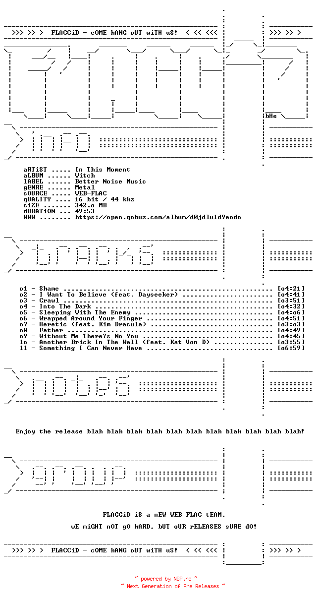 NFO for the release In_This_Moment-Witch-16BIT-WEB-FLAC-2026-FLACCiD by FLACCiD