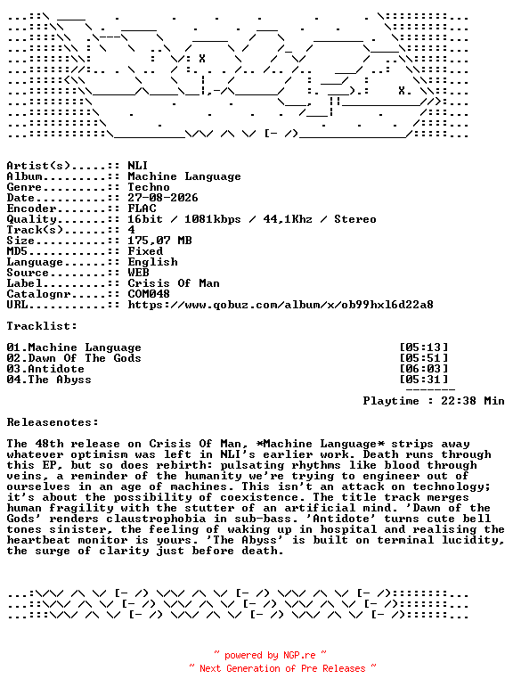 NFO for the release NLI-Machine_Language-COM048-16BIT-WEB-FLAC-2026-WAVED by WAVED