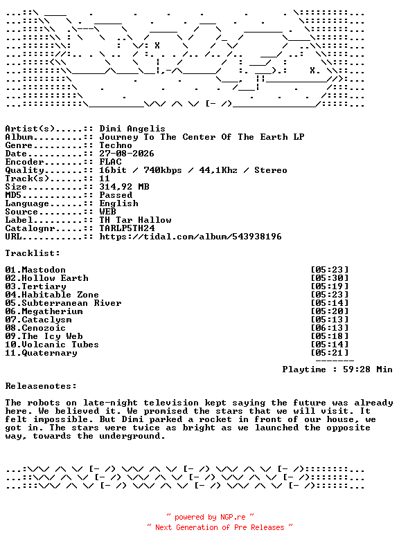 NFO for the release Dimi_Angelis-Journey_To_The_Center_Of_The_Earth_LP-TARLP5TH24-16BIT-WEB-FLAC-2026-WAVED by WAVED