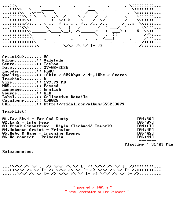 NFO for the release VA-Valetudo-CDR025-16BIT-WEB-FLAC-2026-WAVED by WAVED