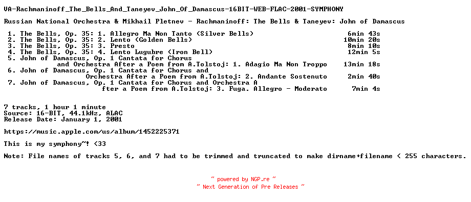 NFO for the release VA-Rachmaninoff_The_Bells_And_Taneyev_John_Of_Damascus-16BIT-WEB-FLAC-2001-SYMPHONY by SYMPHONY