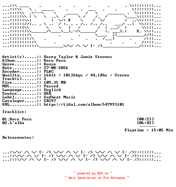 NFO for the release Kasey_Taylor_And_Jamie_Stevens-Hocu_Pocu-SB297-16BIT-WEB-FLAC-2026-WAVED by WAVED