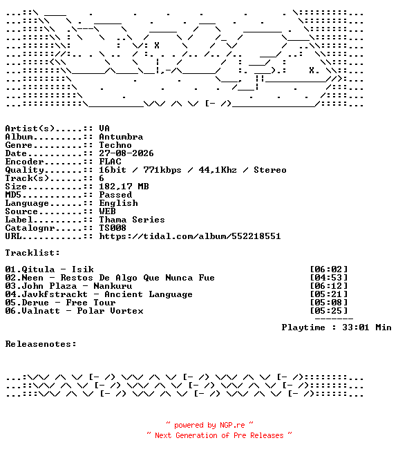 NFO for the release VA-Antumbra-TS008-16BIT-WEB-FLAC-2026-WAVED by WAVED